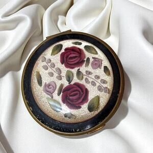 Vintage Antique MELISSA Roses Dainty Gold Mirrored Compact Vanity